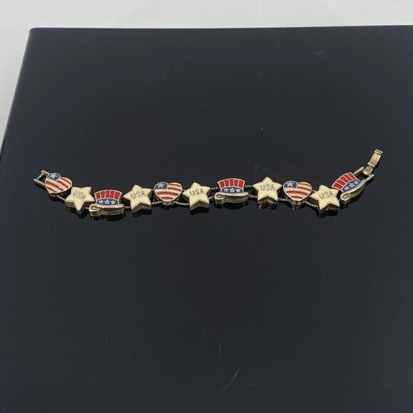 Unbranded Jewelry - 4th Of July USA American Flag Patriotic Charm Bracelet W/ Clasp Closure